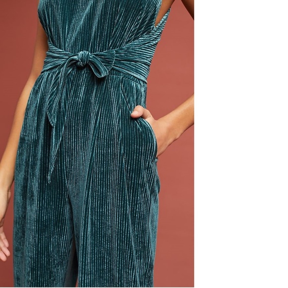 Anthropologie EVELYN VELVET TIE-FRONT JUMPSUIT new SIZE XL nwt green color - Picture 4 of 6